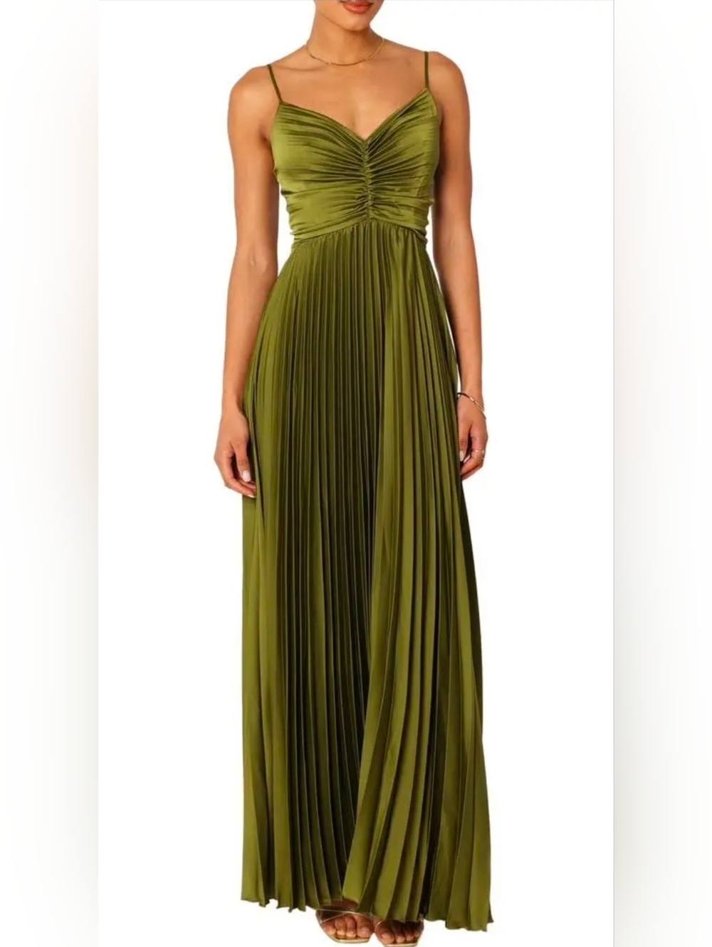 Olive Green Pleated Maxi Dress